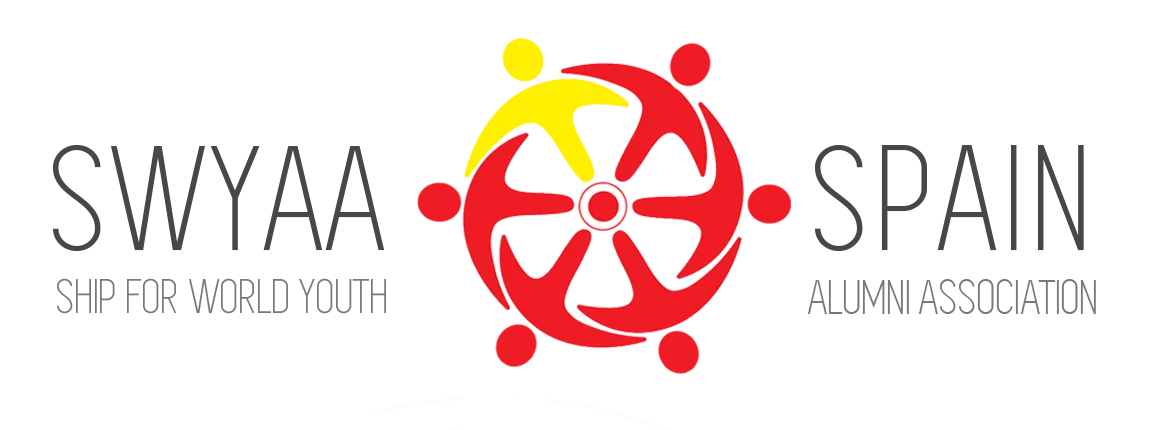 SWYAA Spain logo: a red and yellow ship's wheel
